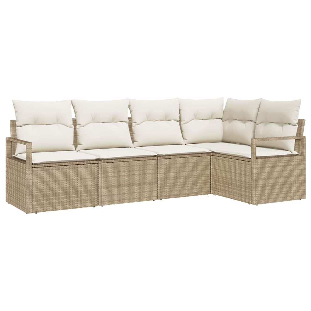 Garten-Sofa-Set mit Kissen mit Speicher 5 pcs Beige und Creme